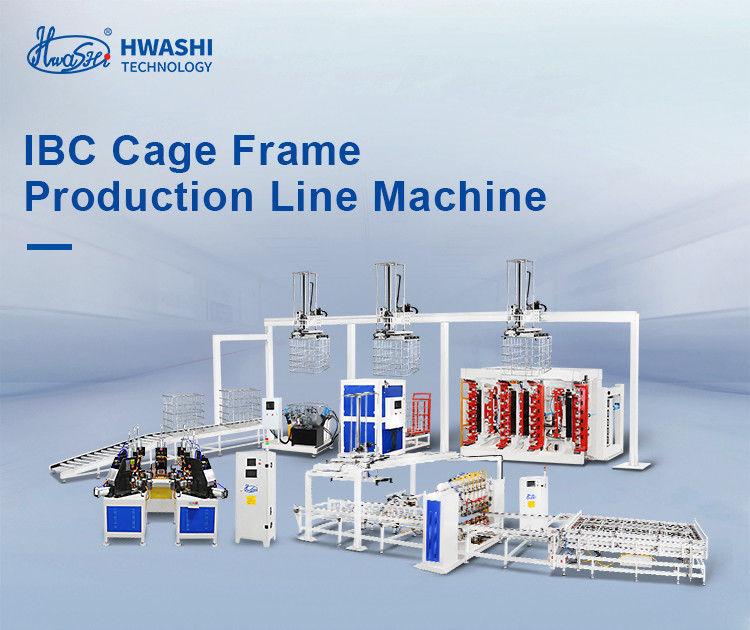 شبكة IBC لمصنع Hwashi ، خط إنتاج إطار قفص IBC ، آلة ثني شبكة أنبوبي مزدوجة المحطة