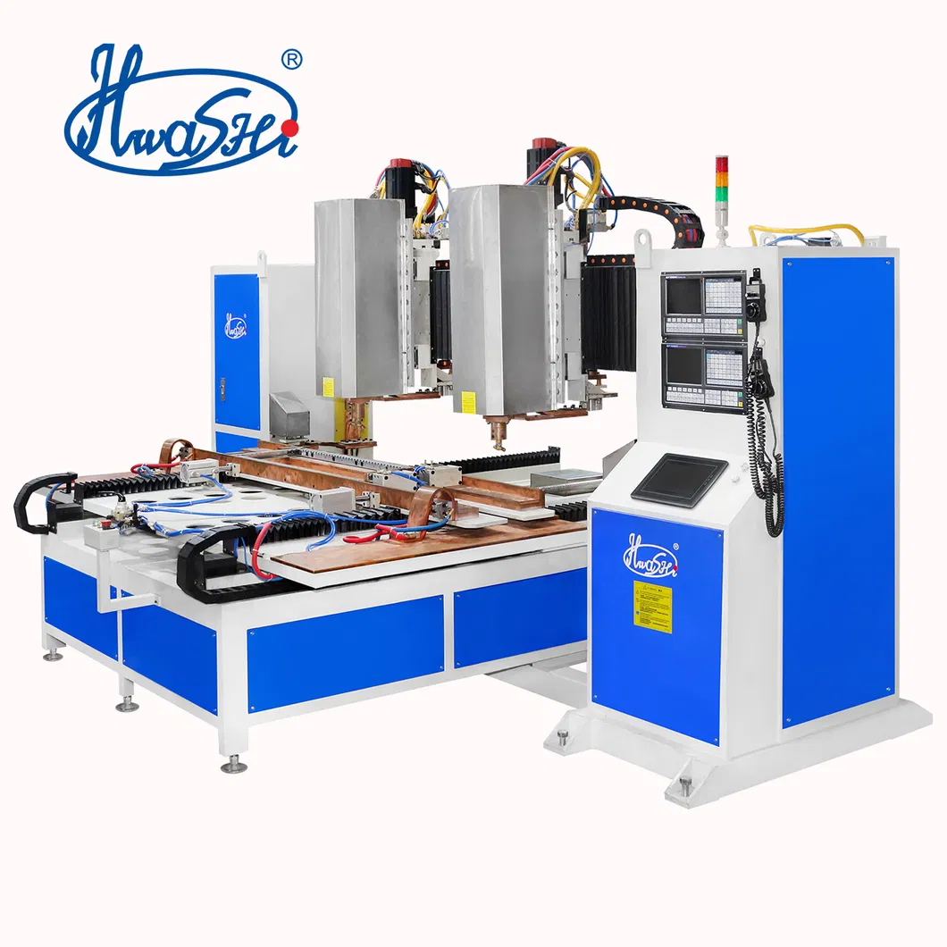 Hwashi CNC Seven 7axis Double Heads Sheet Metal Spot Weldinq Machine، آلة لحام أوتوماتيكية للصفائح المعدنية لـ Squatrack 0